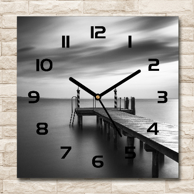 Square glass wall clock Pier by the lake