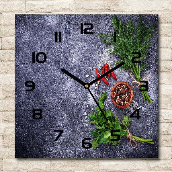 Square kitchen clock Herbs and spices