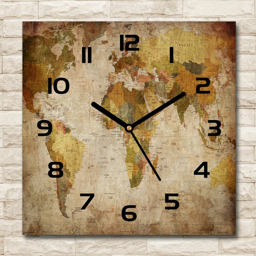 Square wall clock Political map