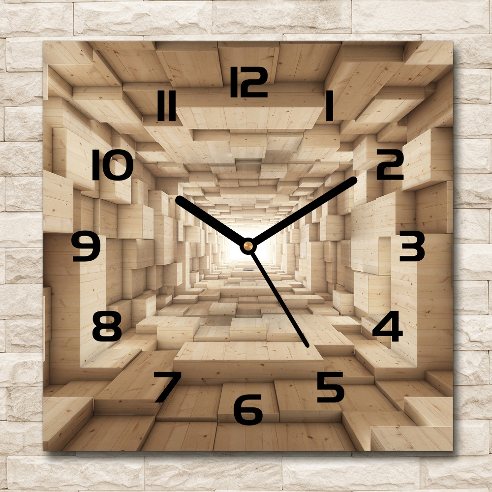 Square kitchen clock Wooden tunnel