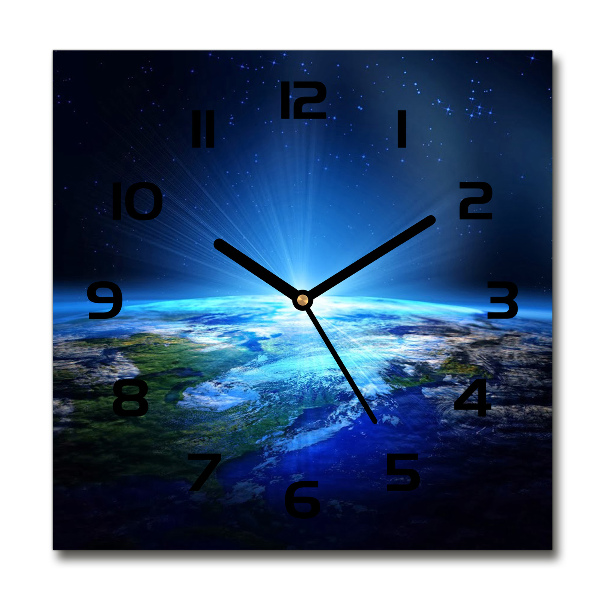 Square glass wall clock Planet Earth