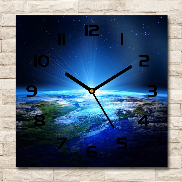 Square glass wall clock Planet Earth