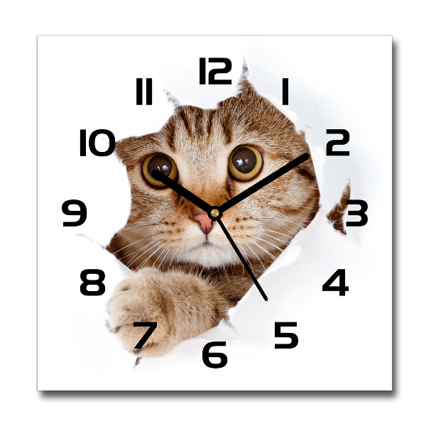 Square glass wall clock Cat