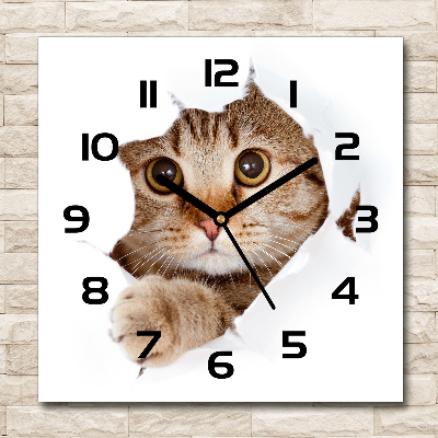 Square glass wall clock Cat