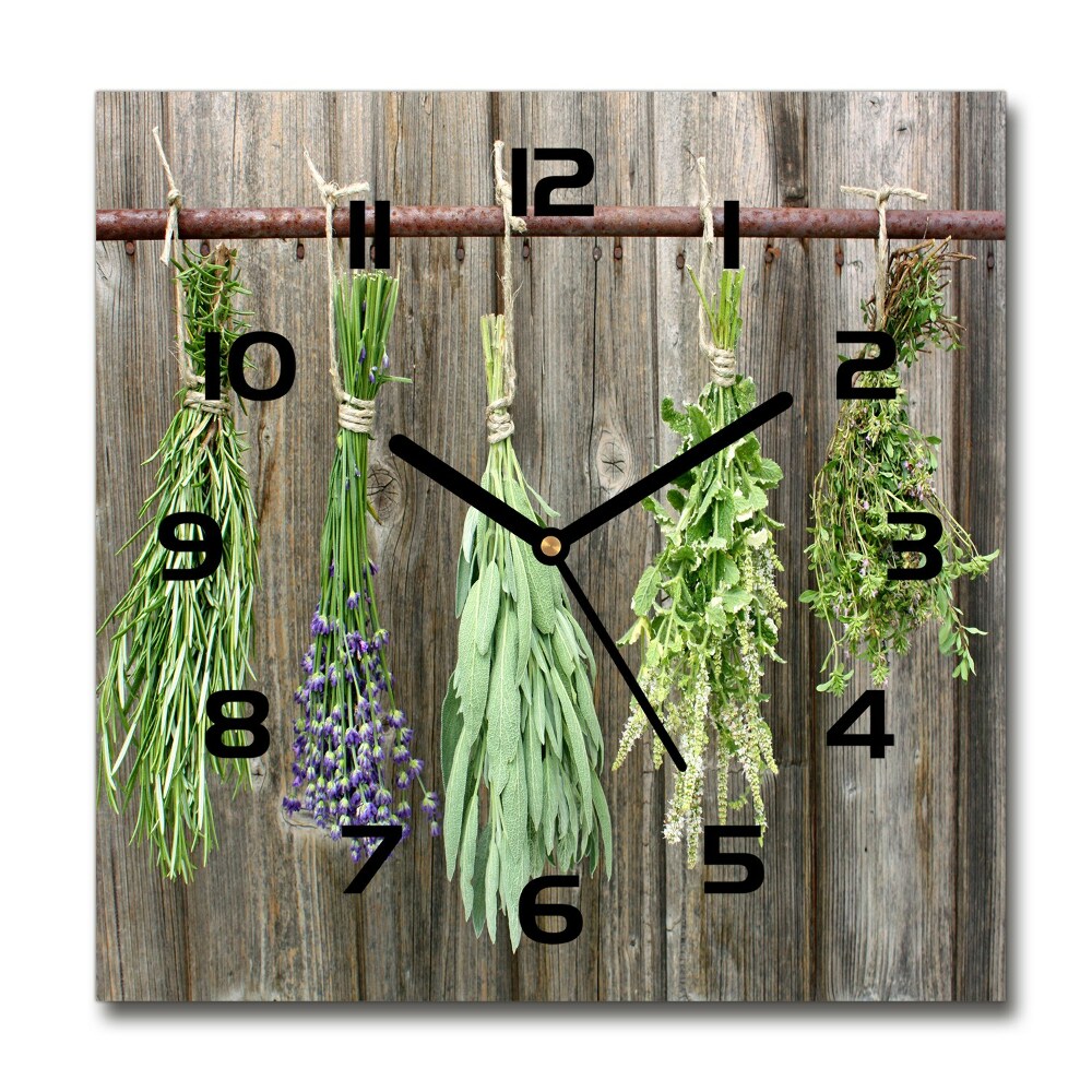 Square wall clock Herbs on a string