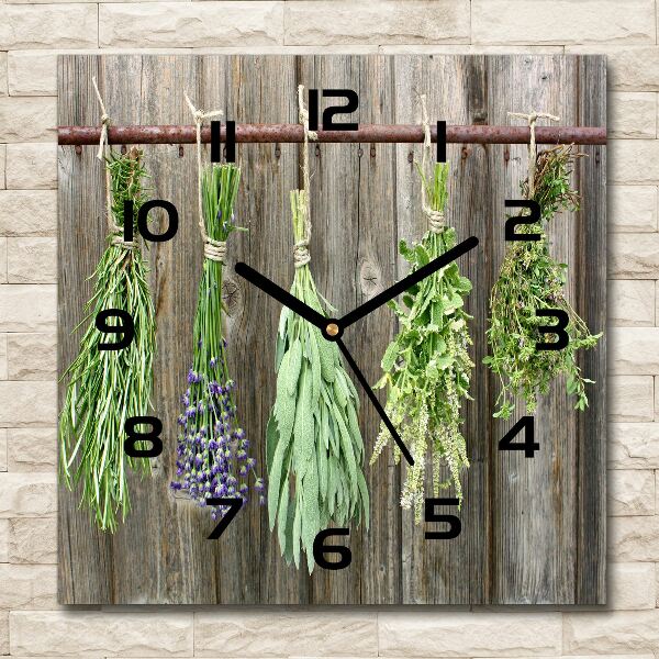 Square wall clock Herbs on a string