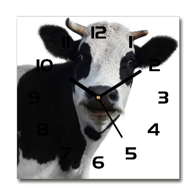 Square glass wall clock Spotted cow