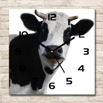 Square glass wall clock Spotted cow