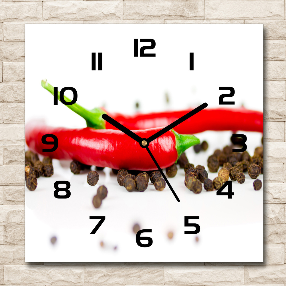 Square kitchen clock Chilli and pepper