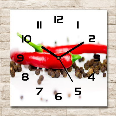 Square kitchen clock Chilli and pepper