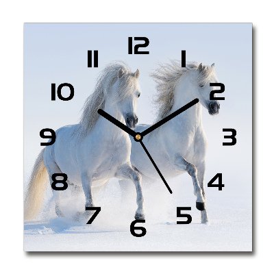 Square wall clock Two horses in the snow