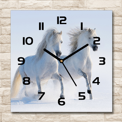 Square wall clock Two horses in the snow