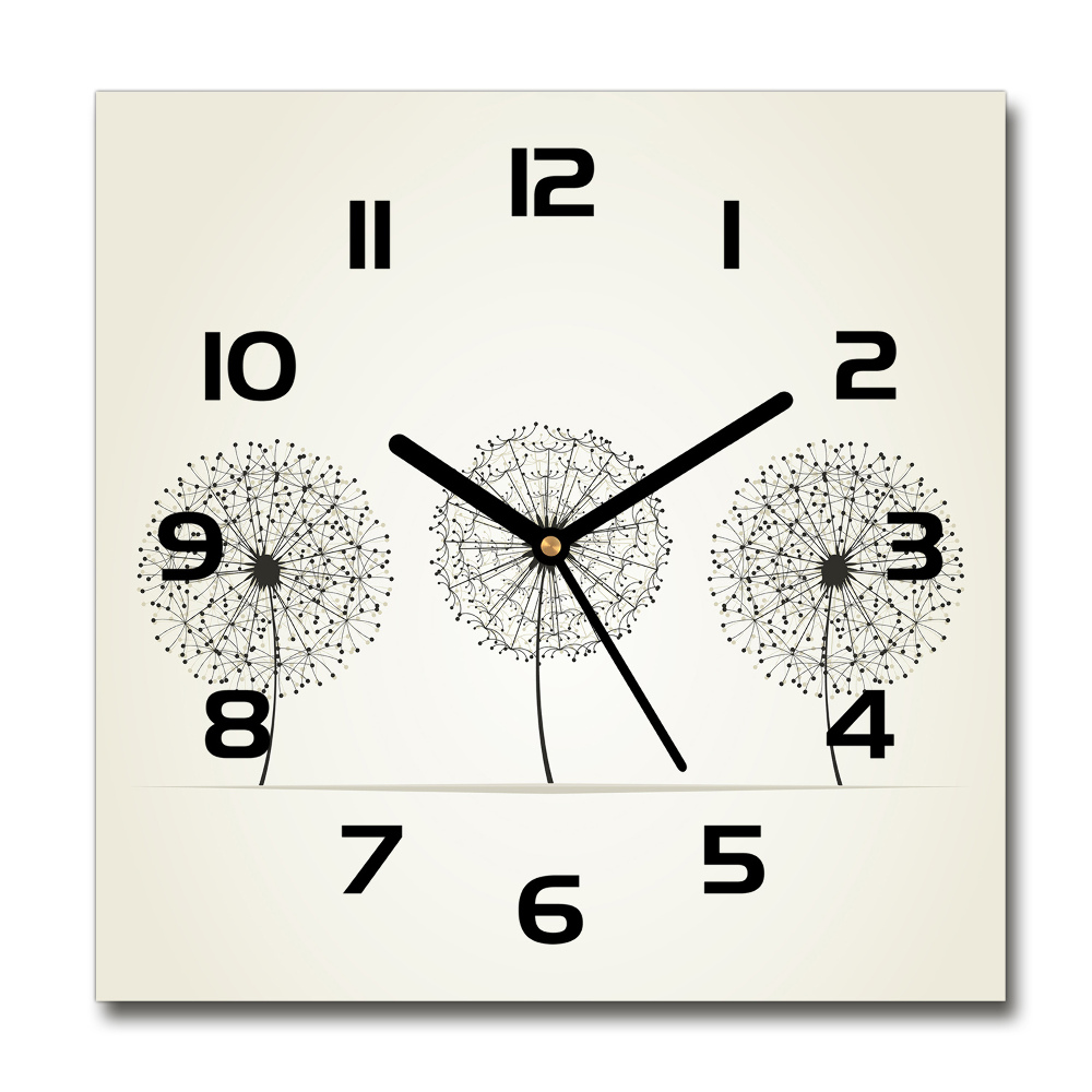 Square glass wall clock dandelions