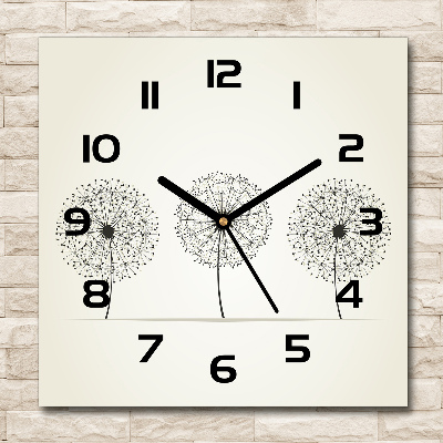 Square glass wall clock dandelions