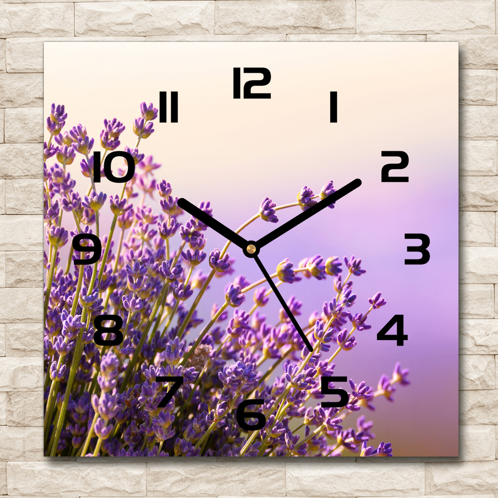 Square glass wall clock Lavender