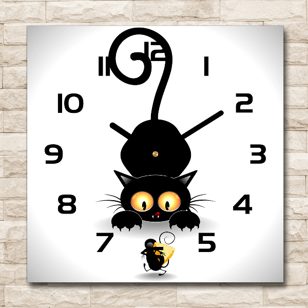 Square wall clock Cat and mouse