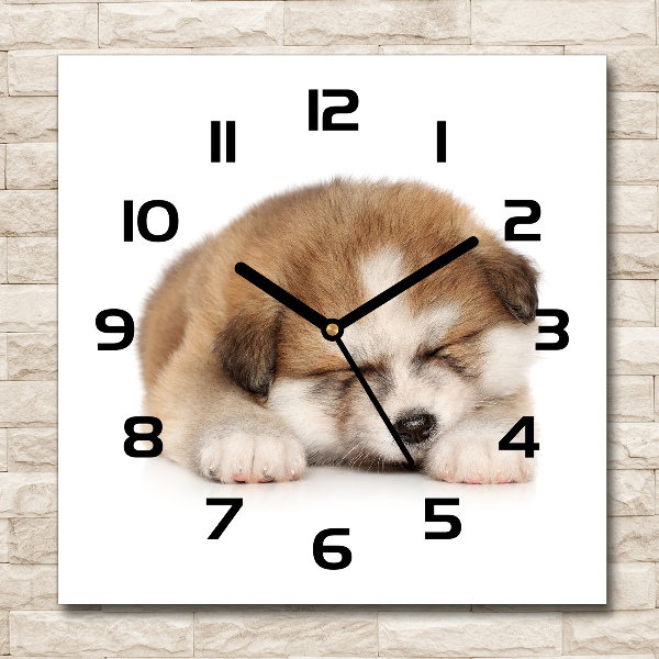 Square glass wall clock Akita puppy