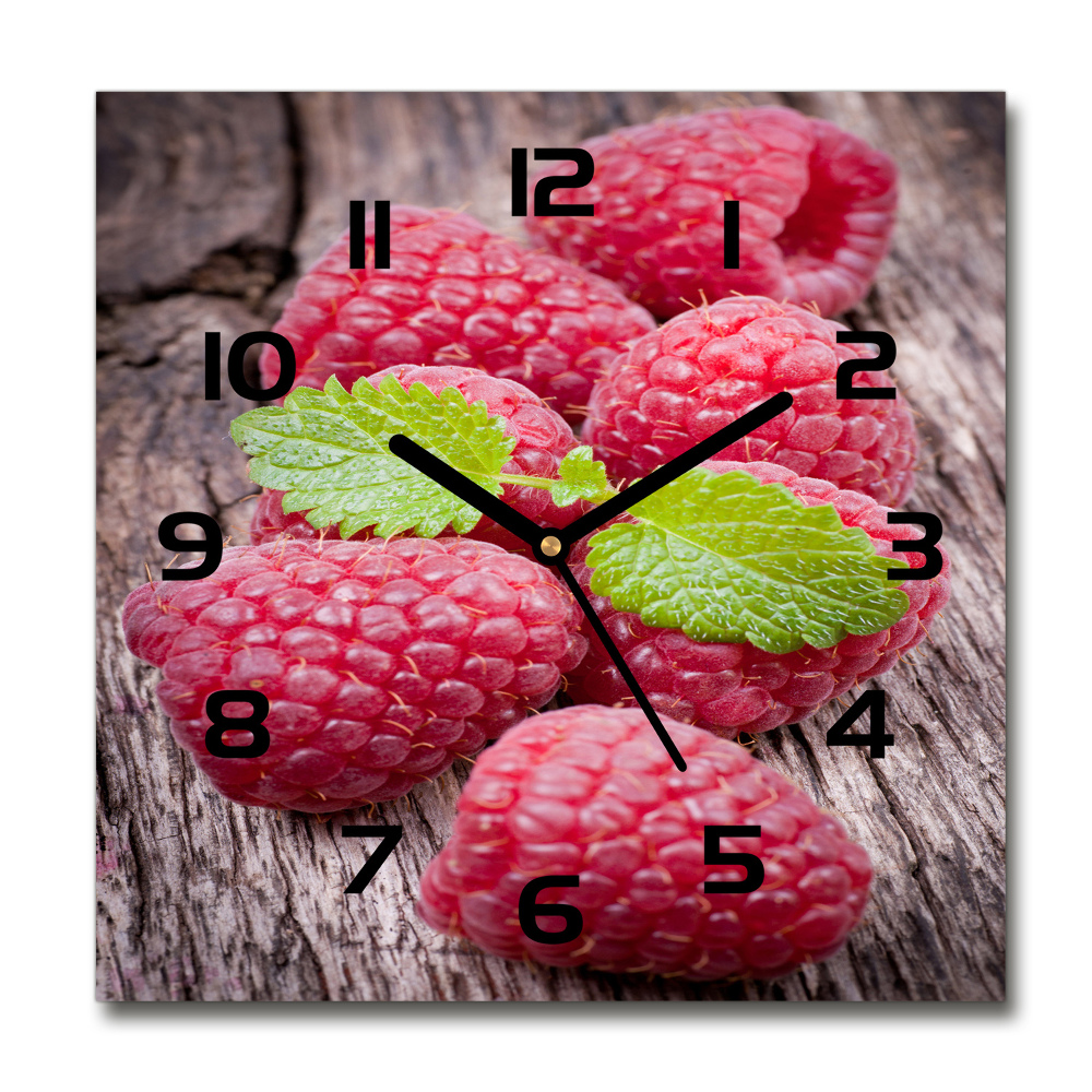 Square glass clock Raspberries