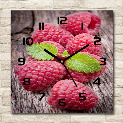 Square glass clock Raspberries