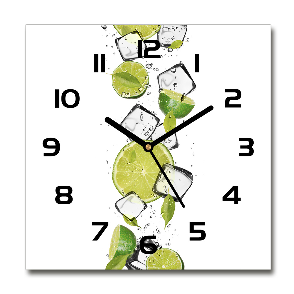 Square glass wall clock Ice lime