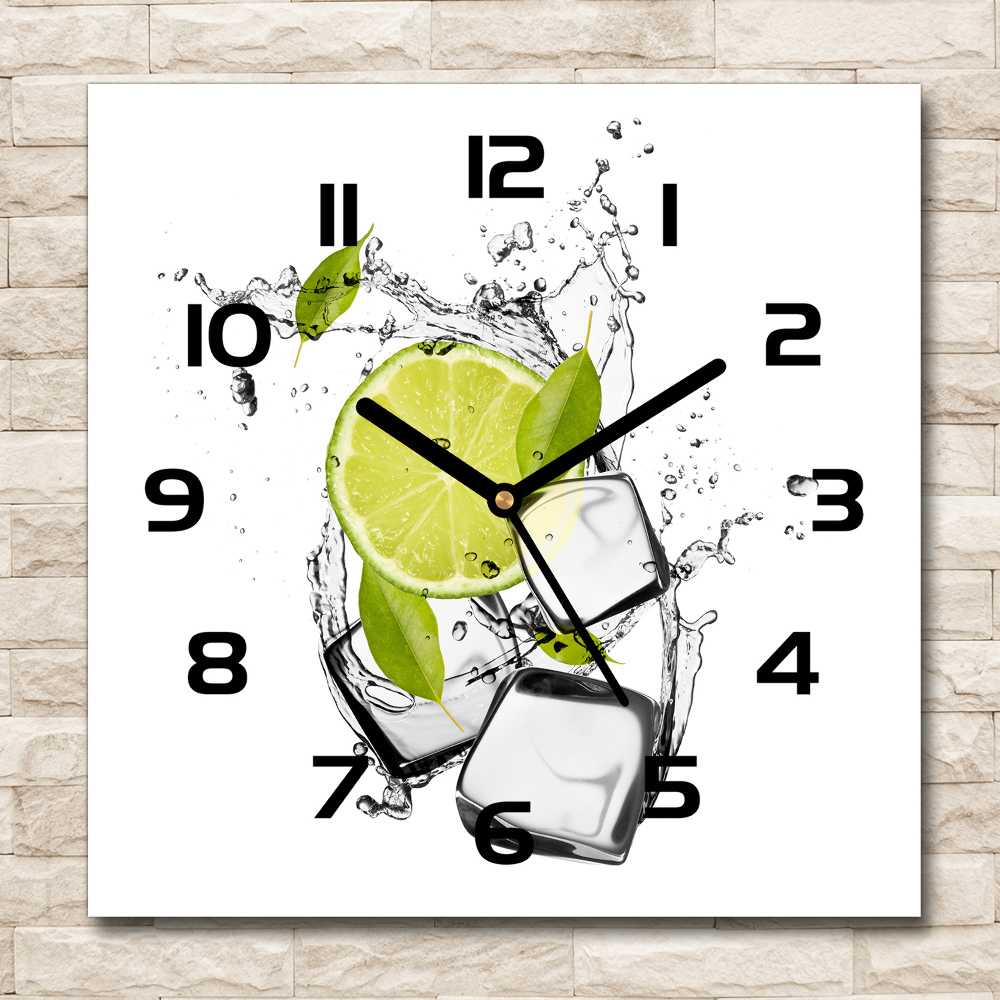 Square glass wall clock Ice lime