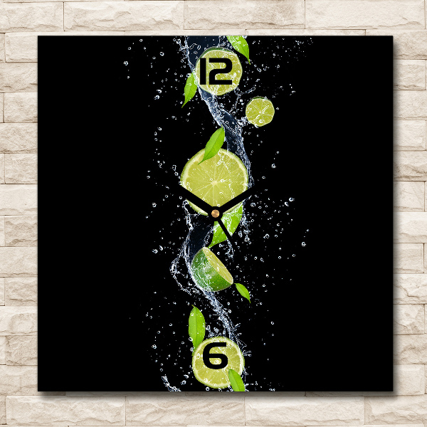 Square glass wall clock Lime and water