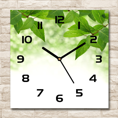 Square wall clock Green leaves