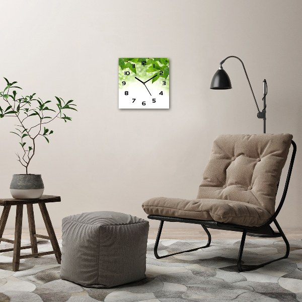 Square wall clock Green leaves