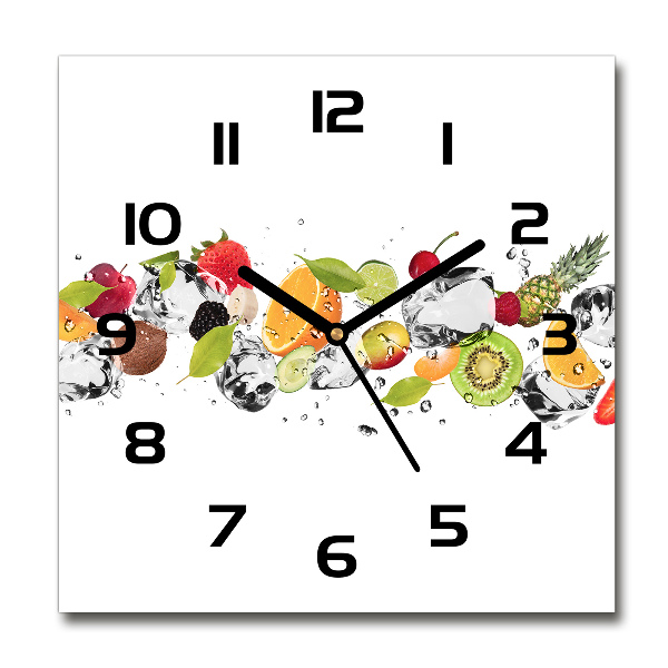 Square glass wall clock Fruit and water