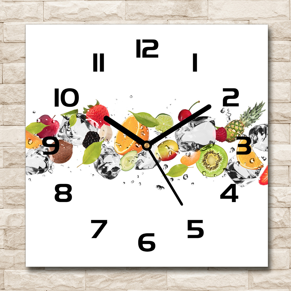 Square glass wall clock Fruit and water