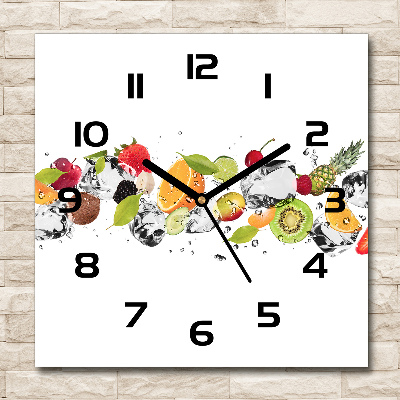 Square glass wall clock Fruit and water