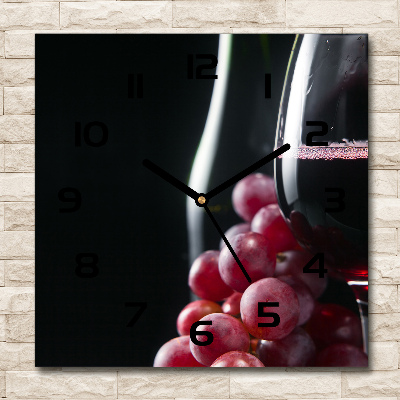 Square glass wall clock Grapes and wine