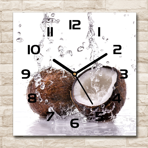 Square glass wall clock Coconut and water