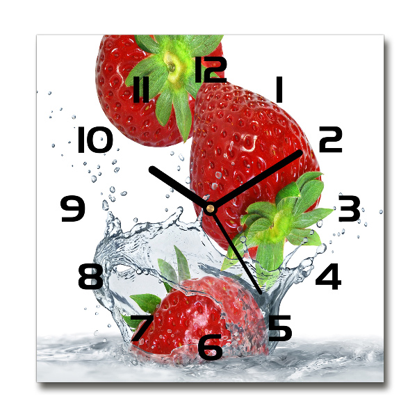 Square glass clock Strawberries and water