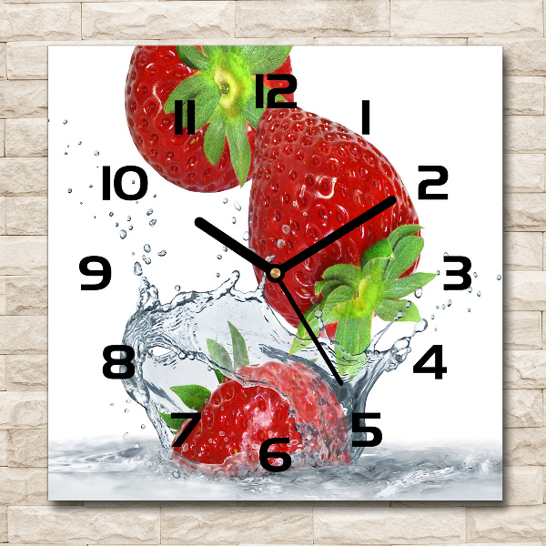 Square glass clock Strawberries and water