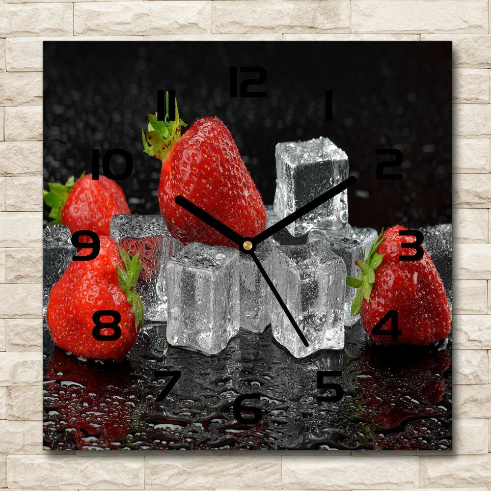 Square wall clock Ice strawberries