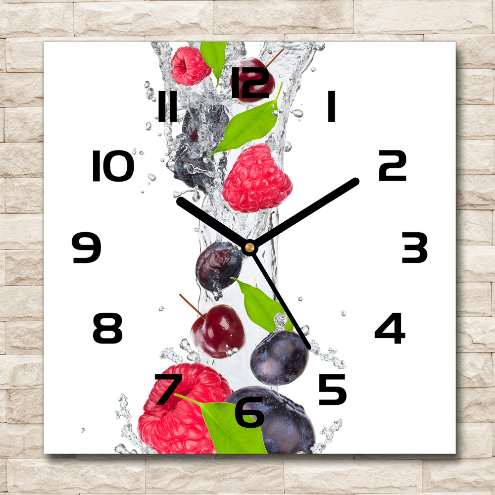 Square glass clock Fruit and water