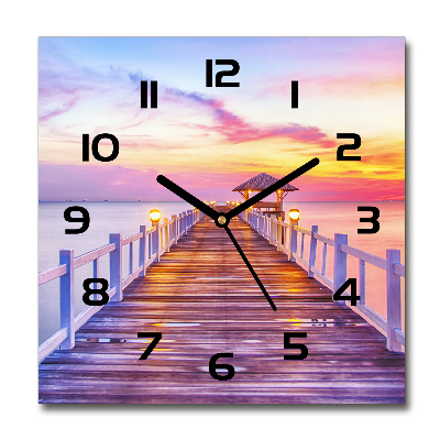 Square wall clock Wooden pier