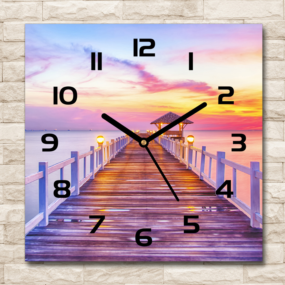 Square wall clock Wooden pier