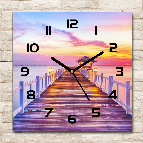 Square wall clock Wooden pier