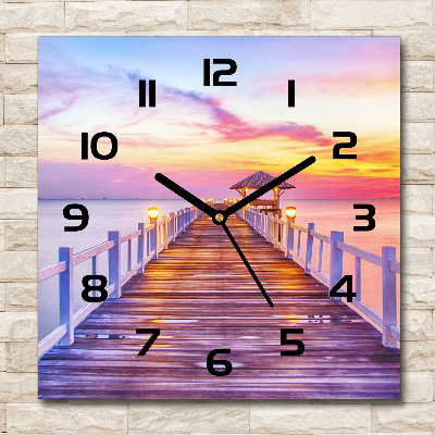 Square wall clock Wooden pier