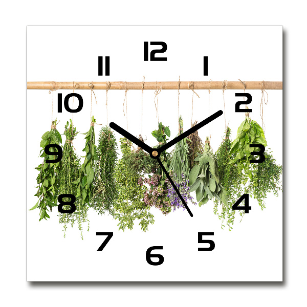 Square glass clock Herbs on a string