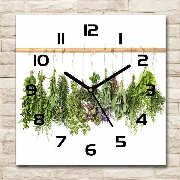 Square glass clock Herbs on a string