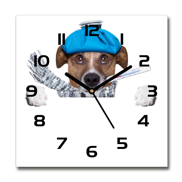 Square wall clock Sick dog