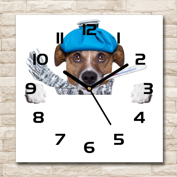 Square wall clock Sick dog