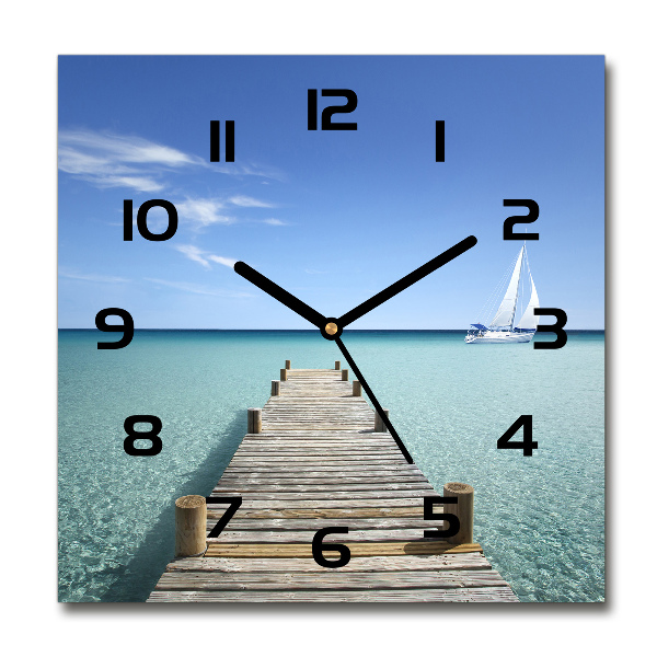 Square wall clock Wooden pier