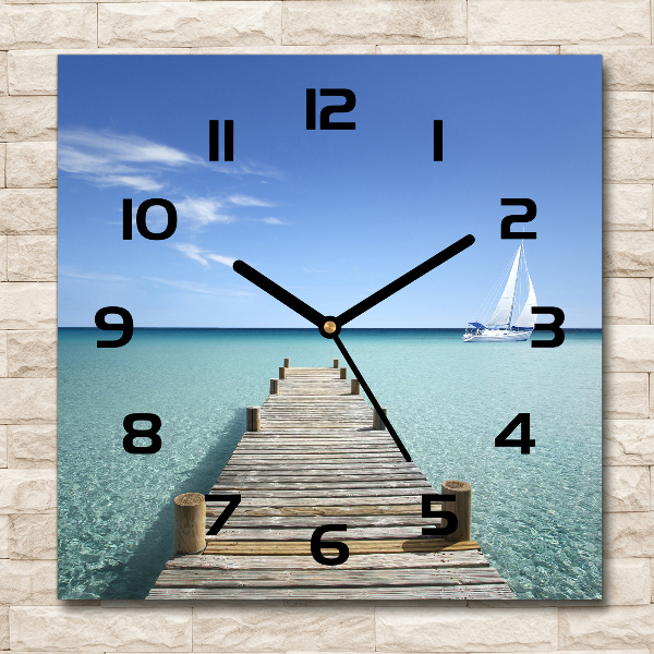 Square wall clock Wooden pier