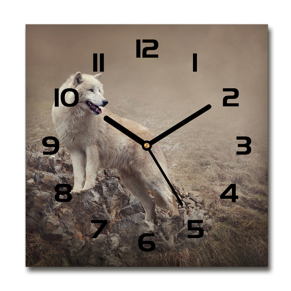 Square wall clock White wolf on the rock