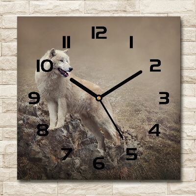 Square wall clock White wolf on the rock