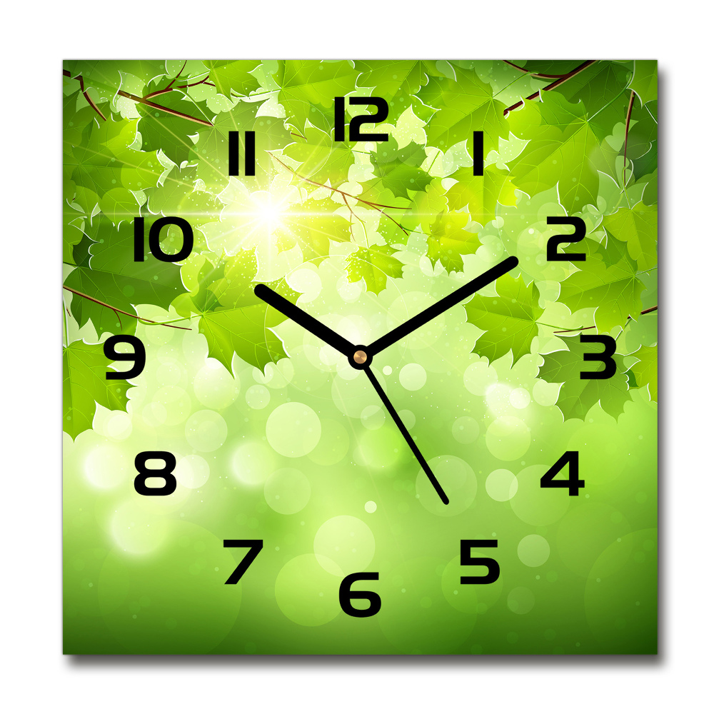 Square glass wall clock Chestnut leaves